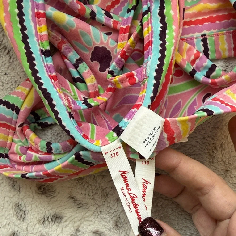 Hanna Andersson reversible bikini girls 5 tropical floral rainbow stripes beach
